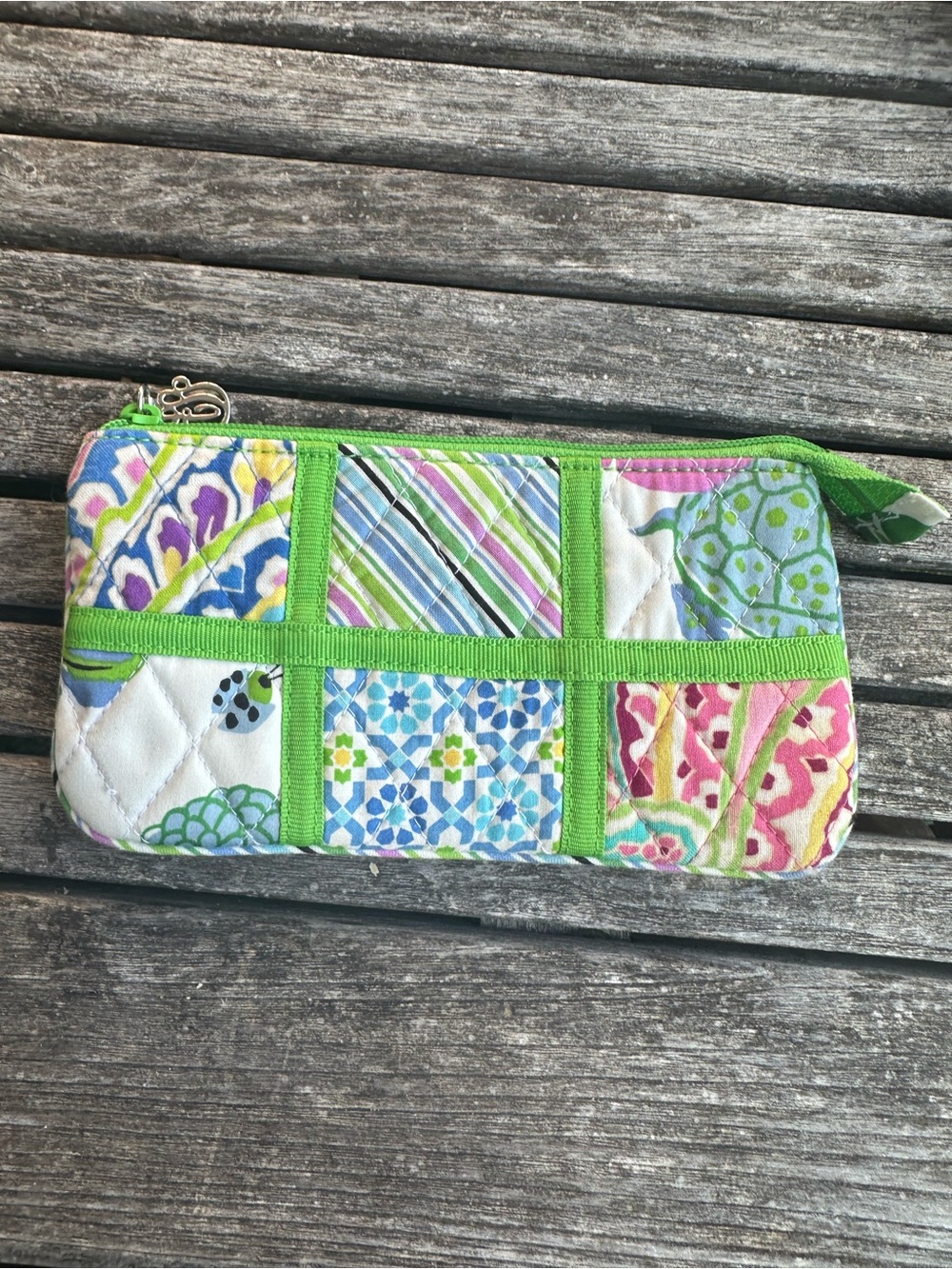 Vera Bradley Quilted Patchwork Cosmetic Bag Pouch Green Blue Pink Floral